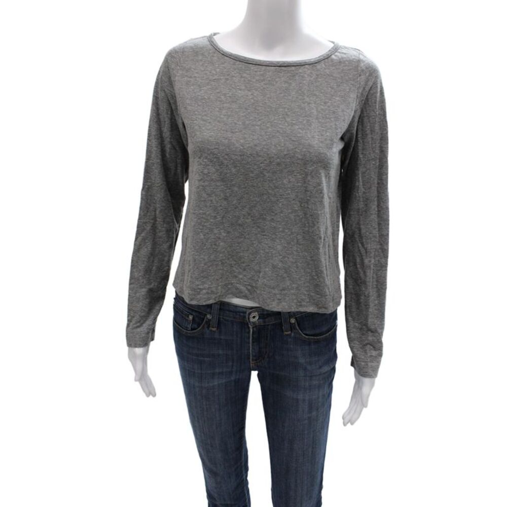 Perfect White Tee Women Basic Gray Long Sleeve T-Shirt Crewneck Size L